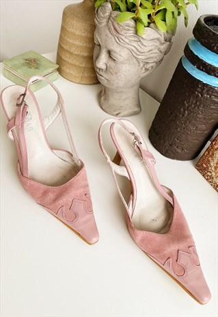 VINTAGE Y2K SUEDE DUSTY ROSE PUMPS HEELS SHOES POINTY NOSE
