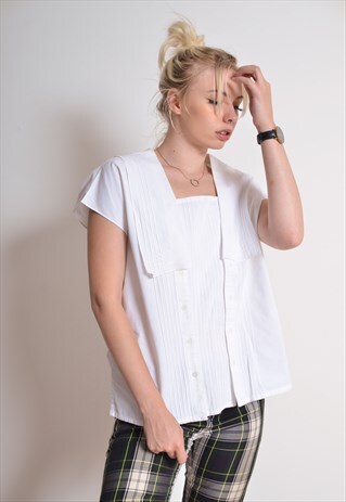 VINTAGE 90S SAILOR SHIRT WITH PLEATS IN WHITE
