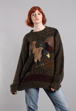 VINTAGE 80S CHUNKY KNIT EAGLE OVERSIZE JUMPER