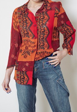 Vintage Y2k Hobo Multi Colour Relaxed Sheer Women Shirt M