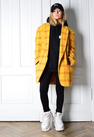 DKNY VINTAGE 90S ORANGE CHECK WOOL BLEND BLAZER