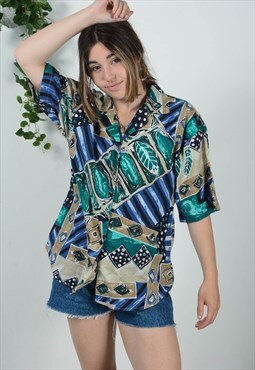 Vintage 90s Festival Blouse Abstract Print 