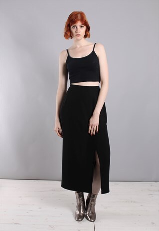 VINTAGE 90S BLACK LONG SLIT SKIRT