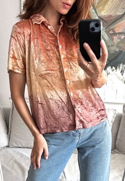 90s Ombre Coral Velvet Shirt / Top - Large 