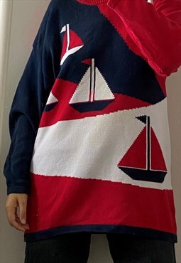 Vintage 80s Nautical knit jumper sweater pullover