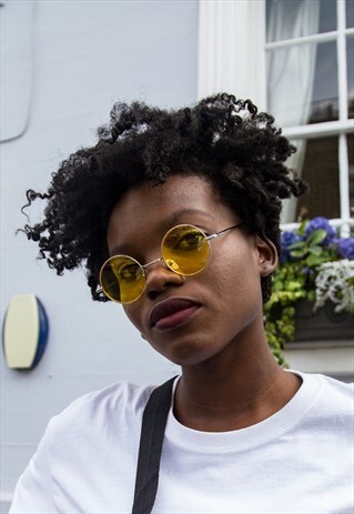 YELLOW SMALL LENS ROUND SUNGLASSES