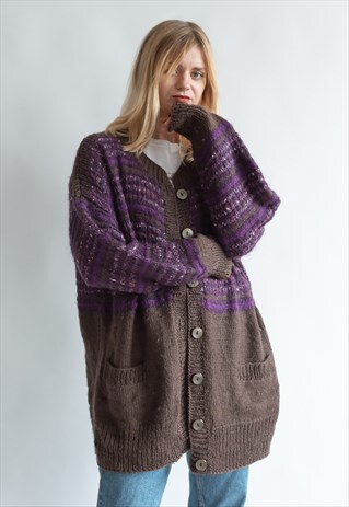 VINTAGE 90S GRUNGE MAXI HANDKNIT CARDIGAN WITH POCKETS