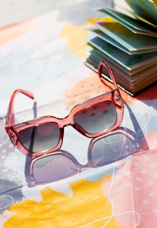 Transparent Purple Chunky Angled Square Sunglasses