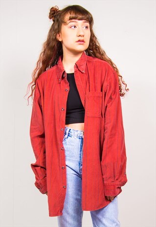 VINTAGE 90'S RED STRIPED CORD SHIRT