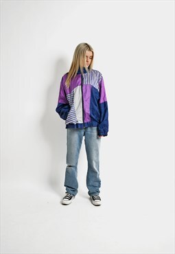 90s retro windbreaker purple blue 80s vintage shell jacket
