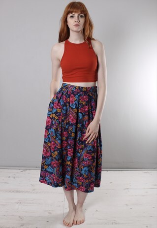VINTAGE 80S PAISLEY FLORAL PATTERNED MIDI SKIRT