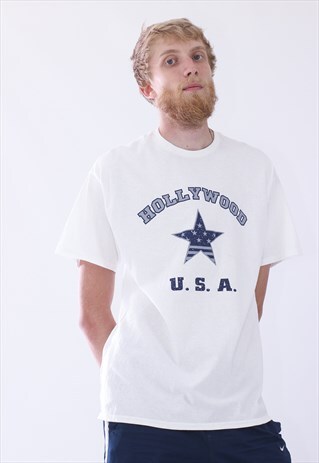 VINTAGE MENS HOLLYWOOD USA BIG LOGO T-SHIRT