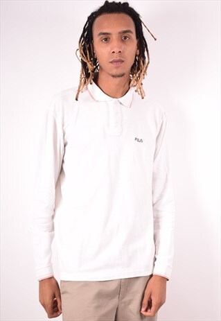 FILA MENS VINTAGE POLO SHIRT LONG SLEEVE XL WHITE 90S