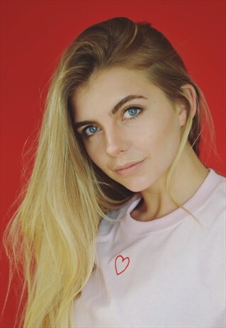 T-SHIRT IN PINK WITH HEART EMBROIDERY