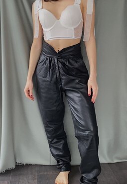Vintage 80s genuine leather banana leg harem pants in black
