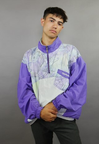 80'S PURPLE REEBOK 1/4 ZIP FESTIVAL WINDBREAKER JACKET