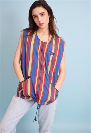 COOL 90'S RETRO REEBOK STRIPED SPORTS GILET JACKET