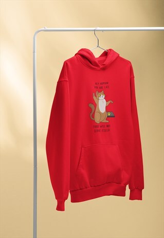 HUMAN LATE FOOD CAT LOVE RED HOODIE RETRO