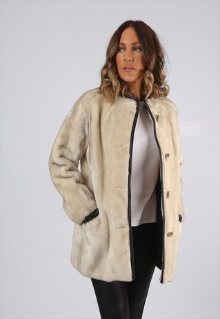 FAUX FUR COAT JACKET SHORT MID VINTAGE UK 10 (GJ7R)
