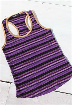 Deadstock purple/cherry/black/gold lurex striped ribbed top