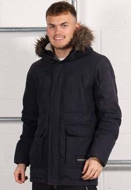 Vintage Calvin Klein Parka Coat in Navy Padded Jacket Small