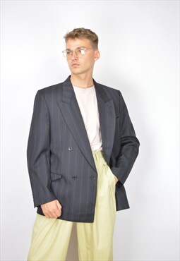 Vintage dark grey striped classic 80's wool suit blazer