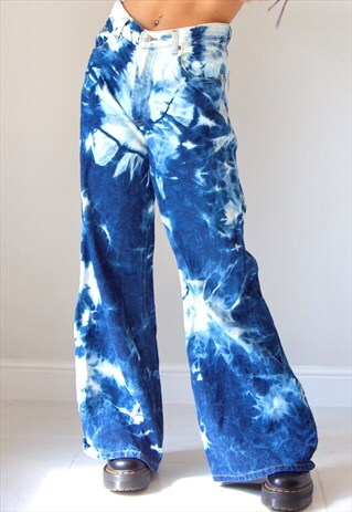 REWORKED DENIM Y2K BLEACHED SUPER WIDE LEG FLARED JEANS