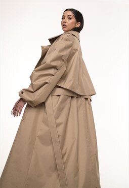 Coat trench longline oversize in mocca