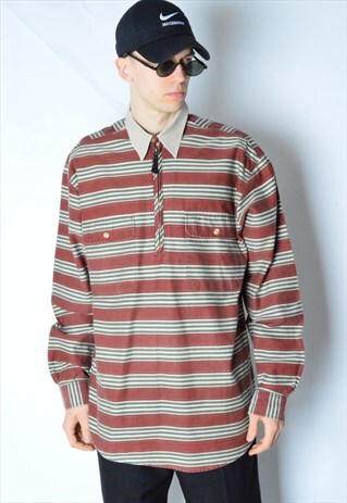 VINTAGE 90S STRIPED 1/3 ZIPPER LONG SLEEVE SHIRT