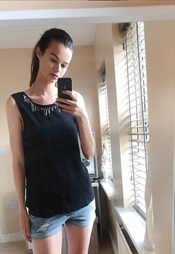 Chain embellished vest top in black