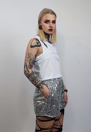 SILVER SEQUIN SHORTS GLITTER PANTS SPARKLE FESTIVAL JOGGERS