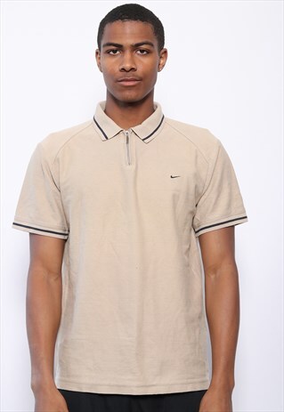 VINTAGE NIKE 1/4 ZIP POLO SHIRT BEIGE