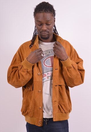 MENS VINTAGE SUEDE BOMBER JACKET MEDIUM BROWN 90S