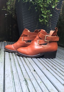 Vintage Tan Leather Buckle Boots