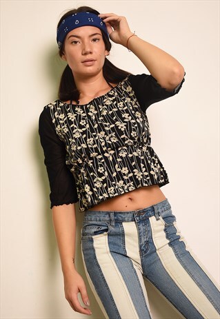 COOL Y2K RETRO FLORAL PRINT LYCRA CROP TOP