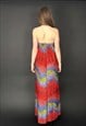 70'S VINTAGE BANDEAU STRAPLESS MULTI COLOURED MAXI DRESS