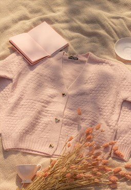 Pink Heart Button Glimmer Soft Knit Cardigan