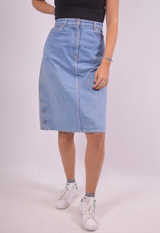 VALENTINO WOMENS VINTAGE DENIM SKIRT W34 BLUE 90S