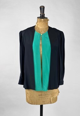 80's Vintage Black Green Open Blouse/Jacket Long Sleeve