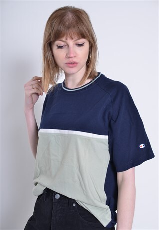 VINTAGE CHAMPION CREW NECK T-SHIRT BLUE