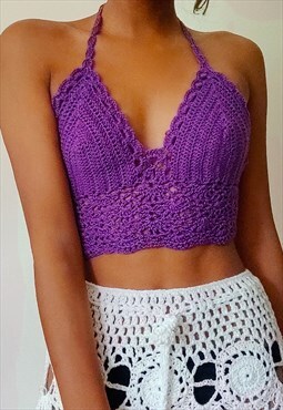 Arielle Purple festival Crochet halter neck crop top