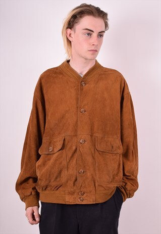 MENS VINTAGE SUEDE BOMBER JACKET XL BROWN 90S