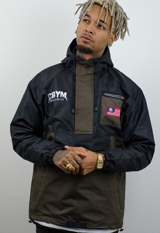 1/4 ZIP PULLOVER JACKET/ KHAKI FESTIVAL WINDBREAKER JACKET