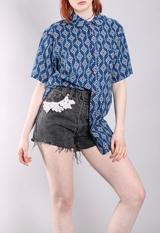 VINTAGE 80S CRAZY PATTERNED LONG OVERSIZE FESTIVAL SHIRT