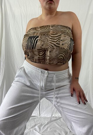VINTAGE HEAD SCARF ANIMAL PRINT 1990S 90S CROP TOP