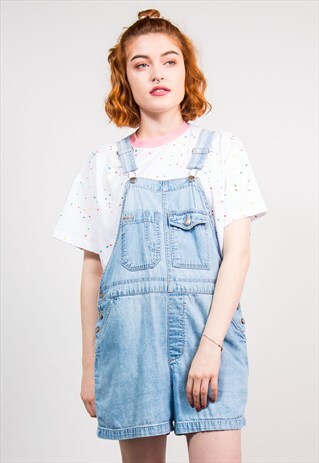 90'S LIGHT BLUE DENIM SHORT DUNGAREES