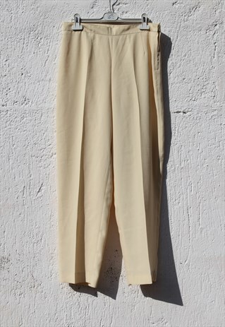 DEADSTOCK SAND CREAM HIGH WAIST STRAIGHT LEG TAPERED PANTS