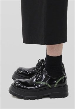 Patent finish Derby shoes platform edgy Punk brogues black