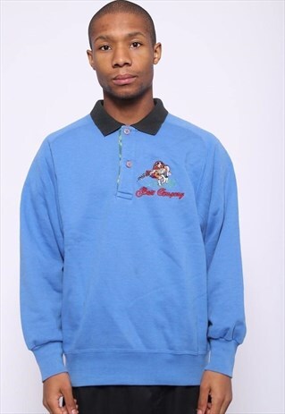 VINTAGE BEST COMPANY LOGO COLLARED SWEATSHIRT BLUE