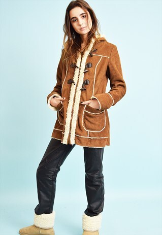 90'S FAUX SUEDE & FAUX FUR WARM SHERPA SHEARLING JACKET